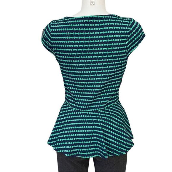 ANTHROPOLOGIE | POSTMARK CAP SLEEVE PEPLUM TOP IN NAVY BLUE/Green small - Picture 5 of 8